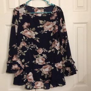 NWOT Floral Peplum with Bell Sleeves